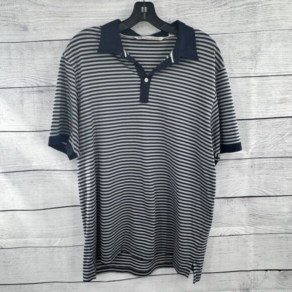 Travis Mathew Golf Polo Shirt Mens Size Large Gray Blue Striped Casual Outdoors